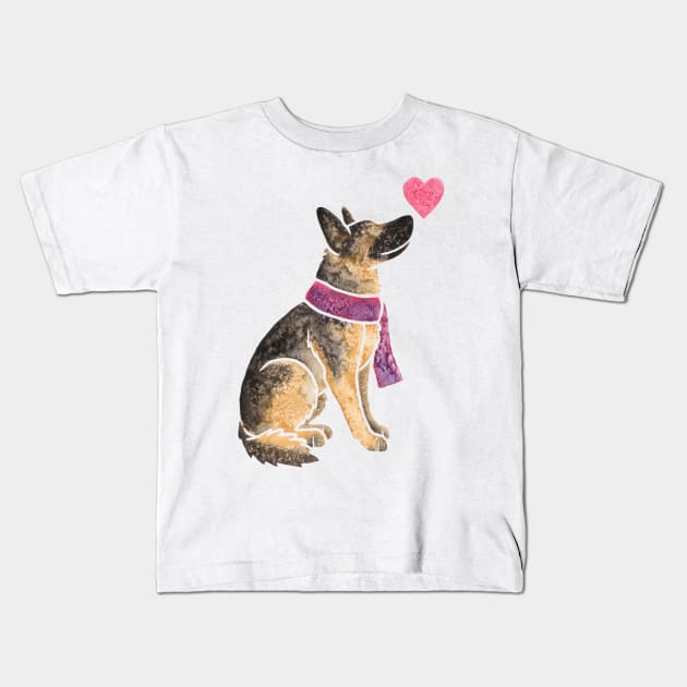 Watercolour German Shepherd Dog Kids T-Shirt by animalartbyjess